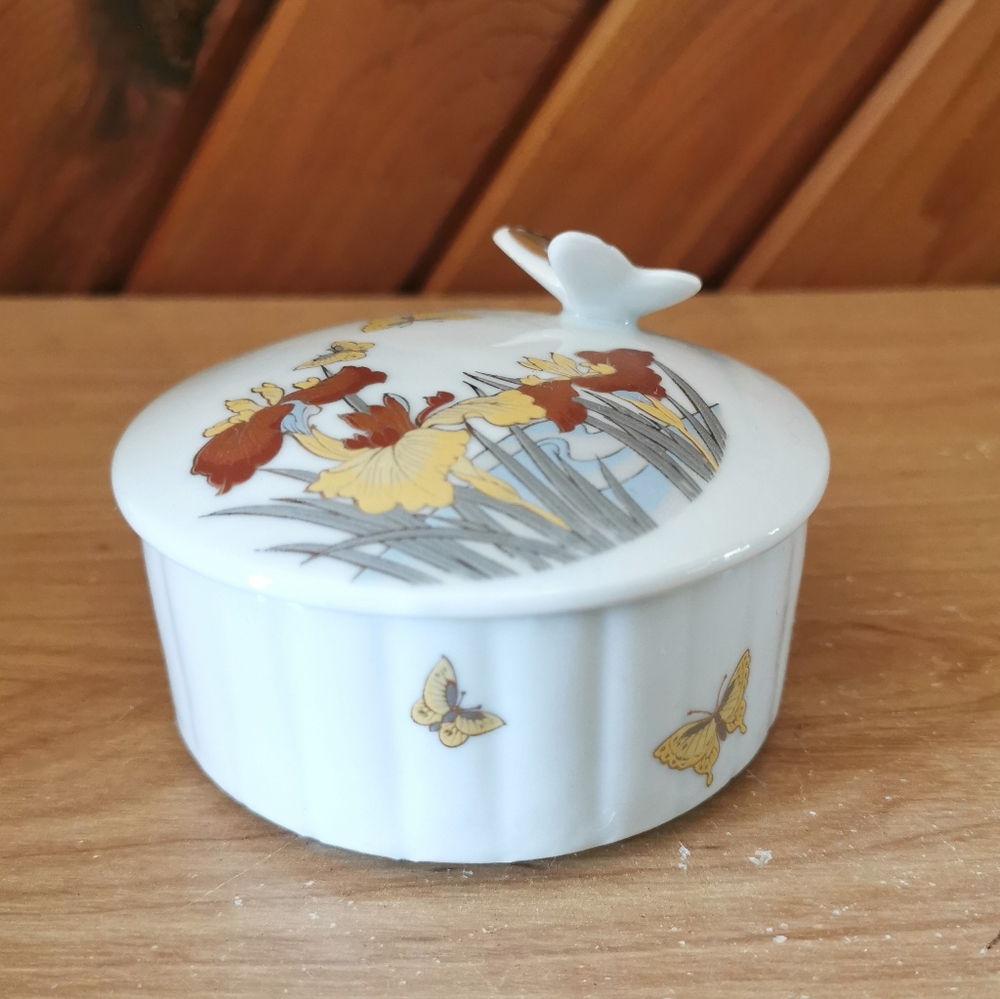 Vintage Butterfly and Orchids Trinket Box